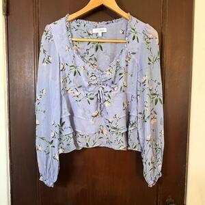 INTERMIX | Lavender Purple  Floral Silk Ruffled Babydoll Shirt tie bust | size 8